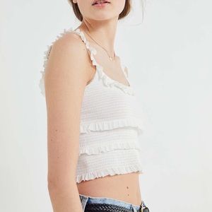 Urban pepita smocked ruffle crop tank